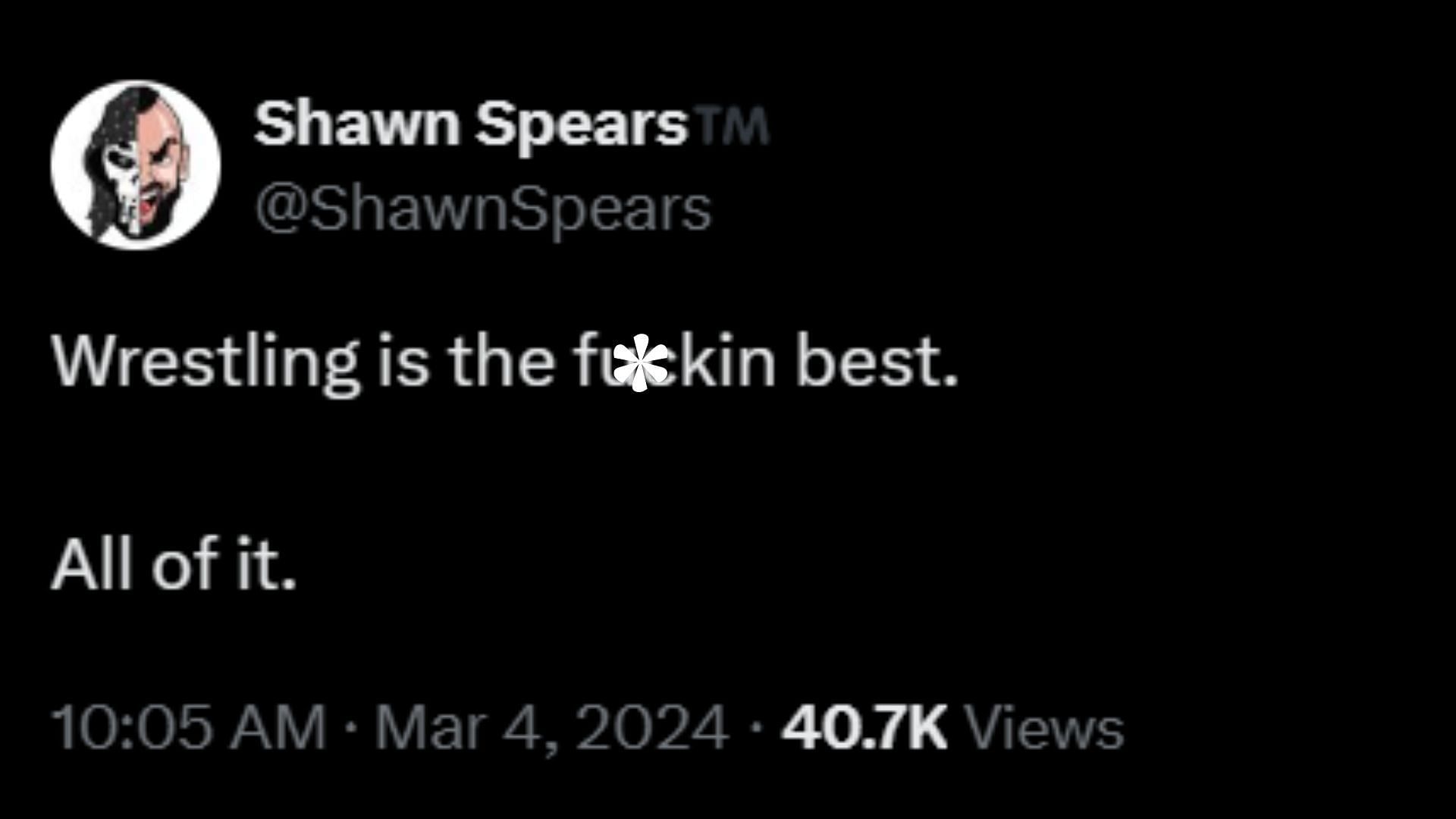 Screenshot of Shawn Spears tweet