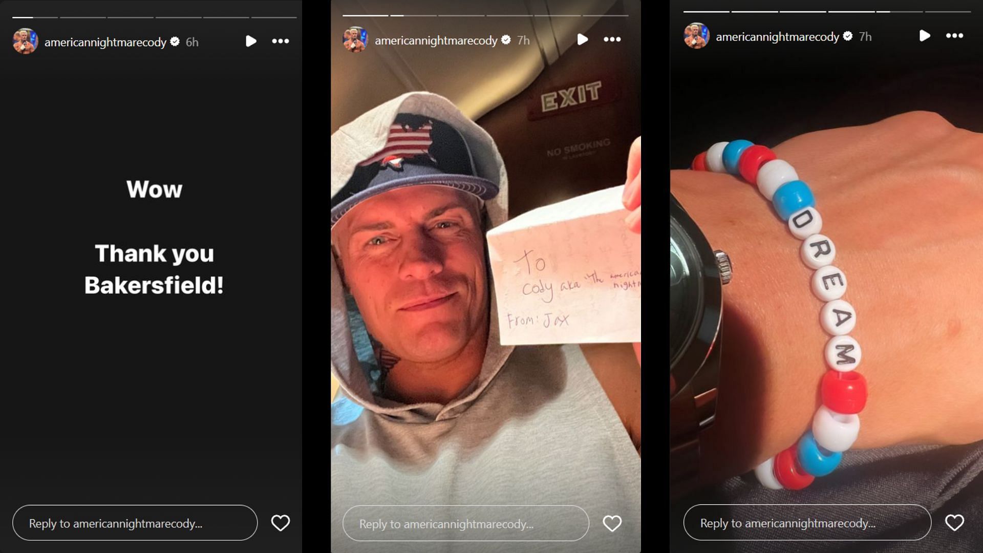 Screenshots of Cody Rhodes's Instagram stories