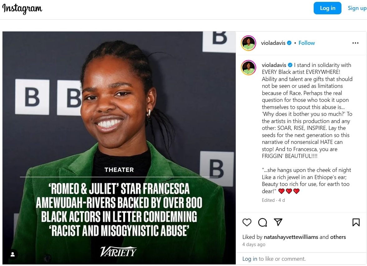 Viola Davis and other black Actress support Francesca 